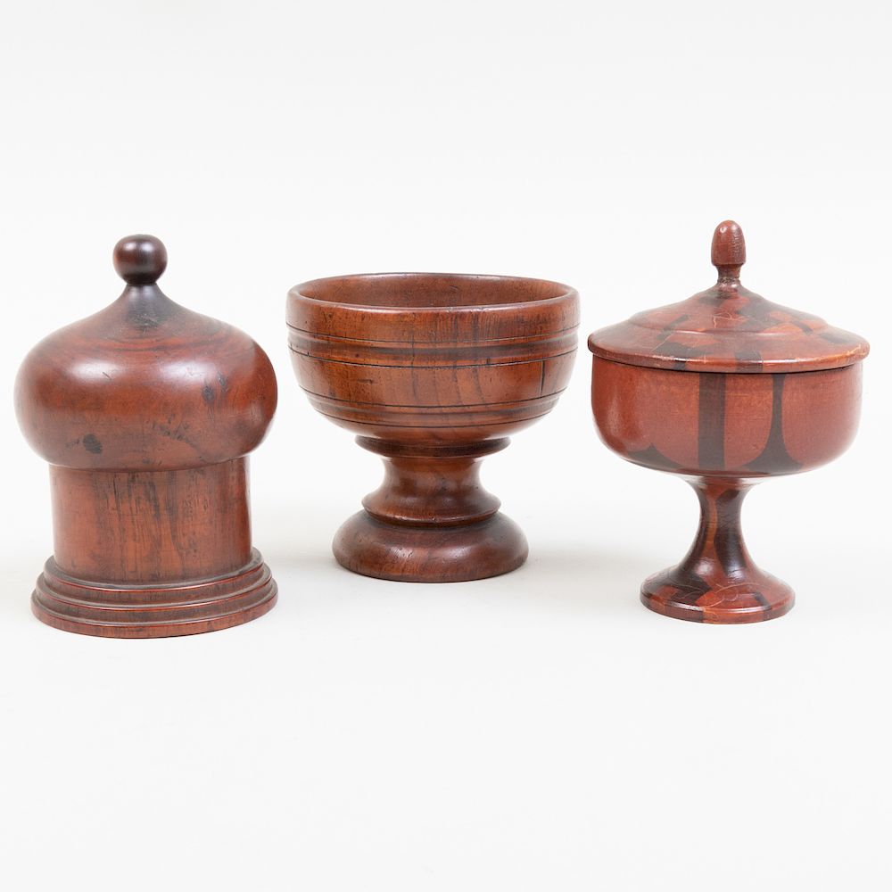 Appraisal: Group of Three Treen Articles Comprising A circular box and