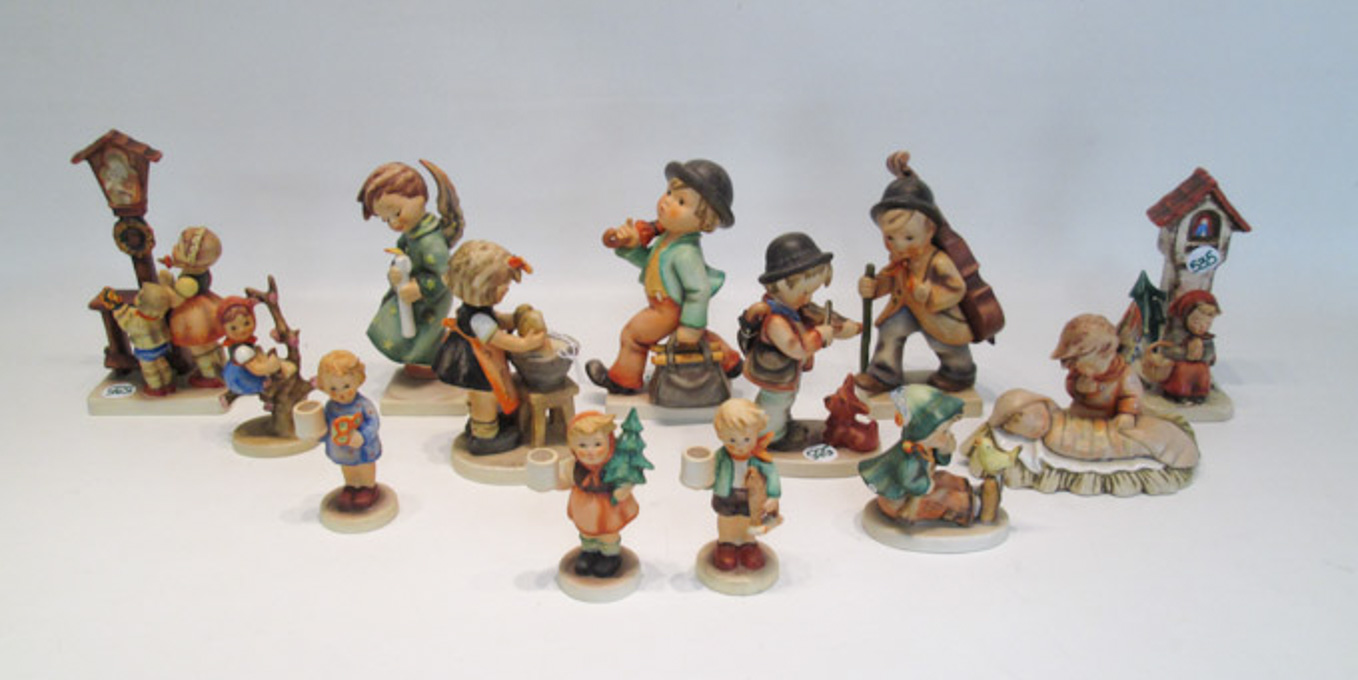 Appraisal: THIRTEEN HUMMEL PORCELAIN FIGURINES with trademarks from to TM- to