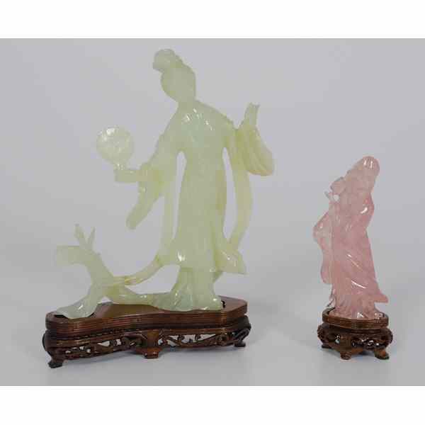 Appraisal: Chinese Hardstone Female Figures Chinese Two hardstone female figures in