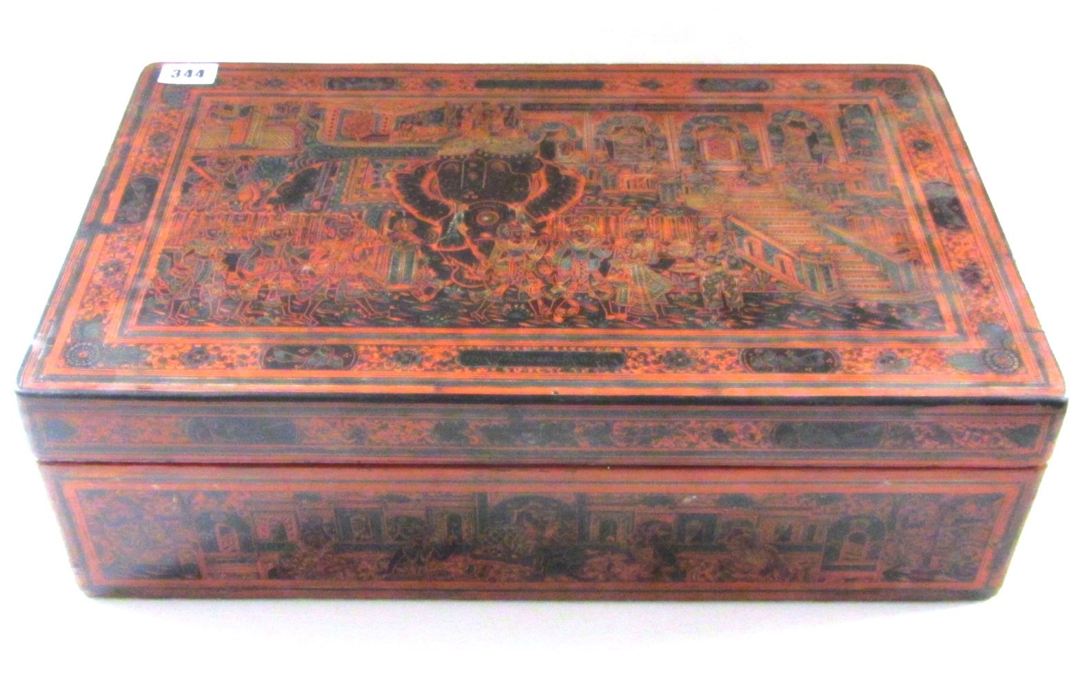 Appraisal: A Burmese lacquer rectangular box early th century painted in