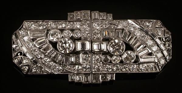 Appraisal: An Art Deco diamond double clip brooch s each shield