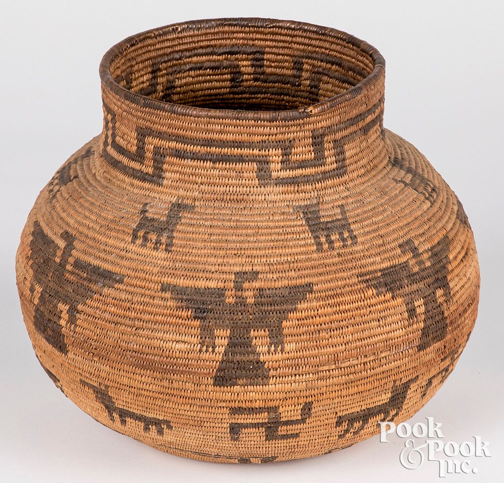 Appraisal: Apache Indian coiled olla-form basket Apache Indian coiled olla-form basket