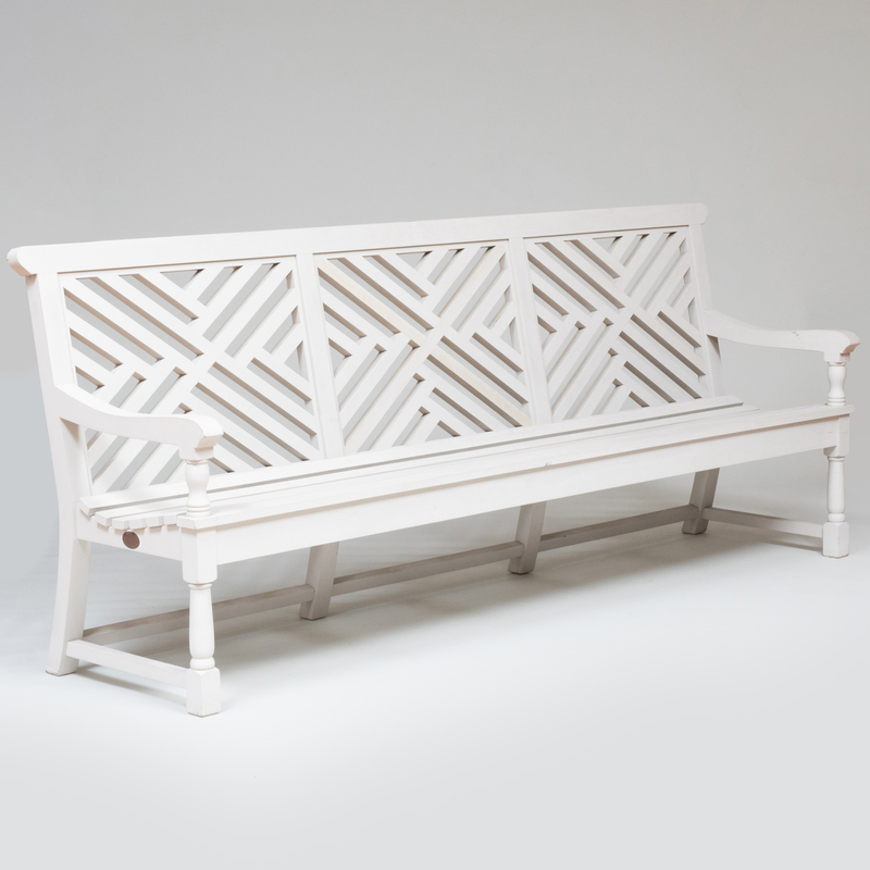 Appraisal: Large English Pale Grey Painted Garden Bench by Andrew Crace