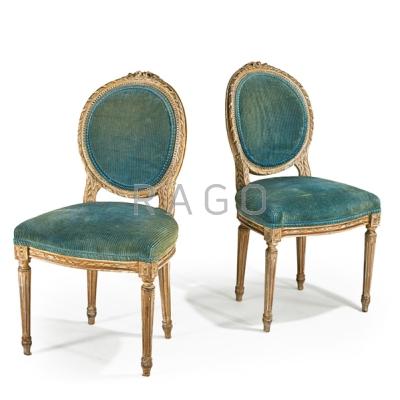 Appraisal: PAIR OF LOUIS XVI STYLE SIDE CHAIRS Upholstered seats and