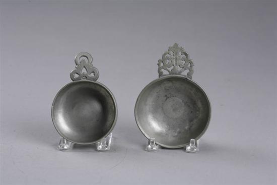 Appraisal: TWO MINIATURE PEWTER PORRINGERS Richard Lee father and son who