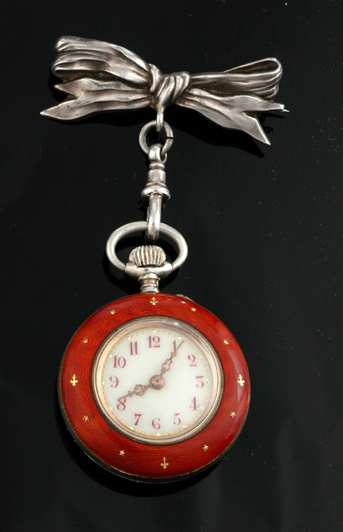 Appraisal: A Ladies silver and enamel pendant fob watch circa Having