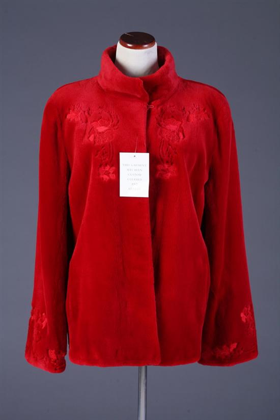 Appraisal: LOUIS F RAUD SCARLET RED SHEARED MINK FUR COAT Retailed