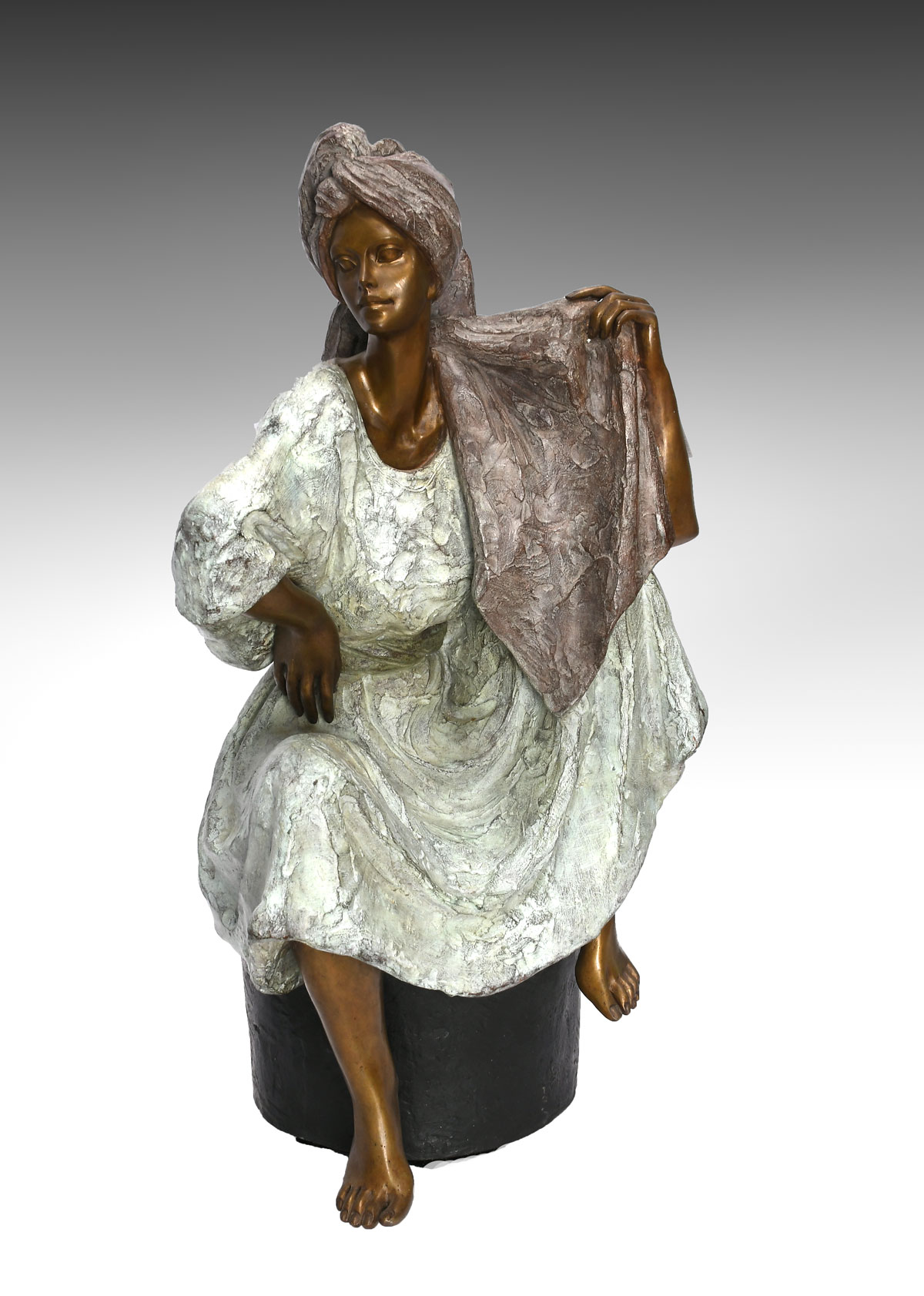 Appraisal: GUTIERREZ Victor American - Seated Beauty in Turban Patinated Bronze