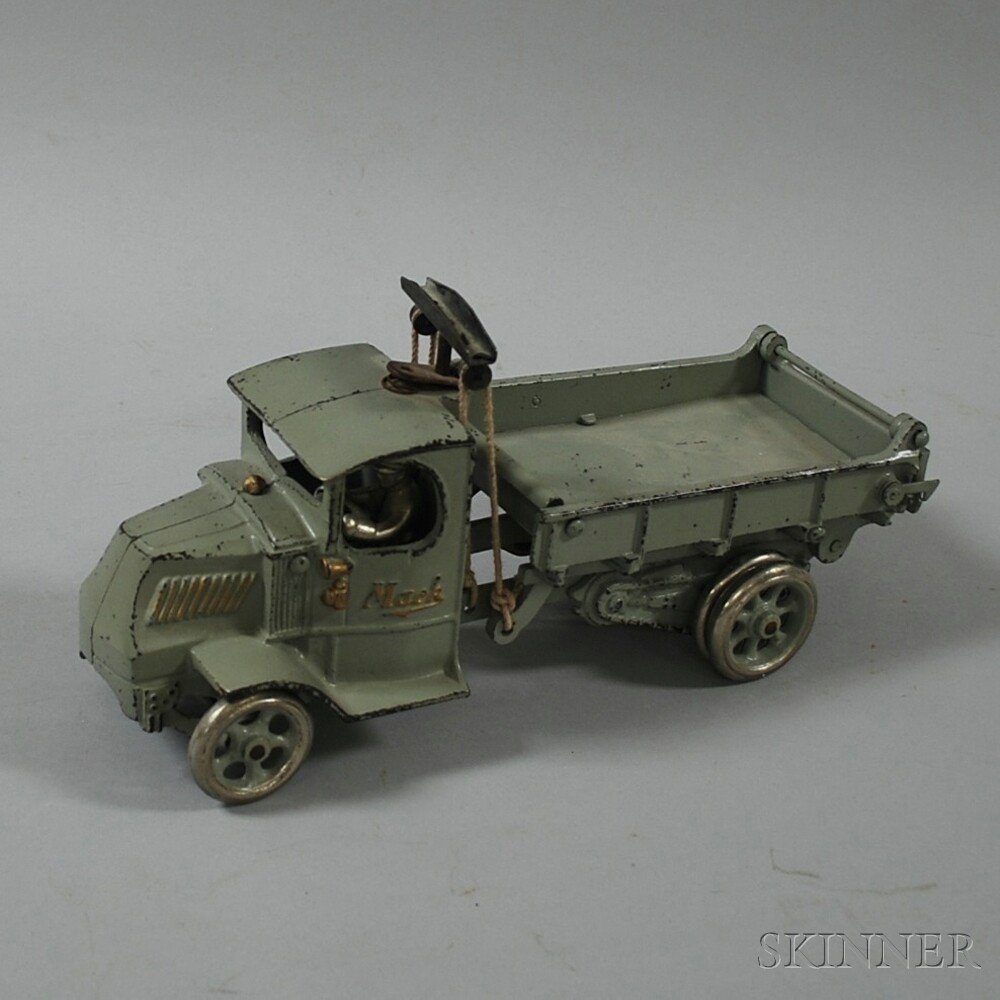 Appraisal: Arcade Gray-painted Cast Iron Mack Dump Truck with nickel spoked