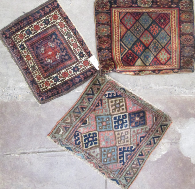 Appraisal: THREE SEMI-ANTIQUE MATS two Jeffe Kurd northeastern Persian one Afghani