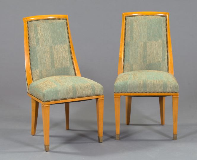 Appraisal: Pair of Continental Art Deco Birch Sidechairs ca having everted