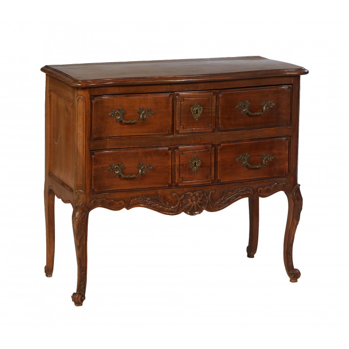 Appraisal: French Louis XV Style Carved Walnut Commode the stepped bowed