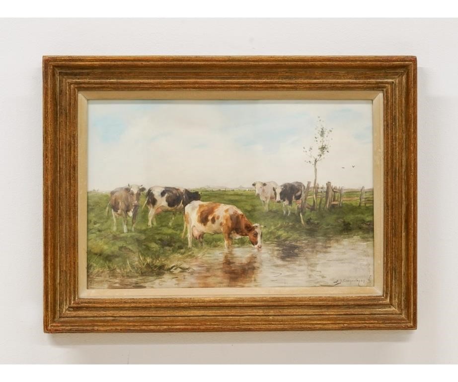 Appraisal: Adrianus Johannes Groenewegen - Netherlands watercolor of cows in a