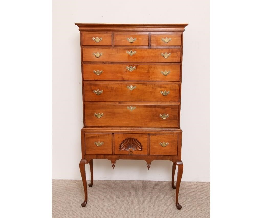 Appraisal: New England Queen Anne maple highboy circa the upper section