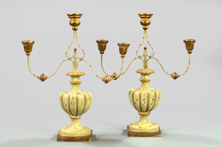 Appraisal: Large Pair of Italian Three-Light Pricket Candelabra in the late