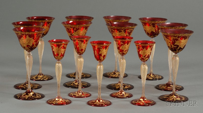 Appraisal: Collection of Venetian Stemware Glass Italy early th century Comprised