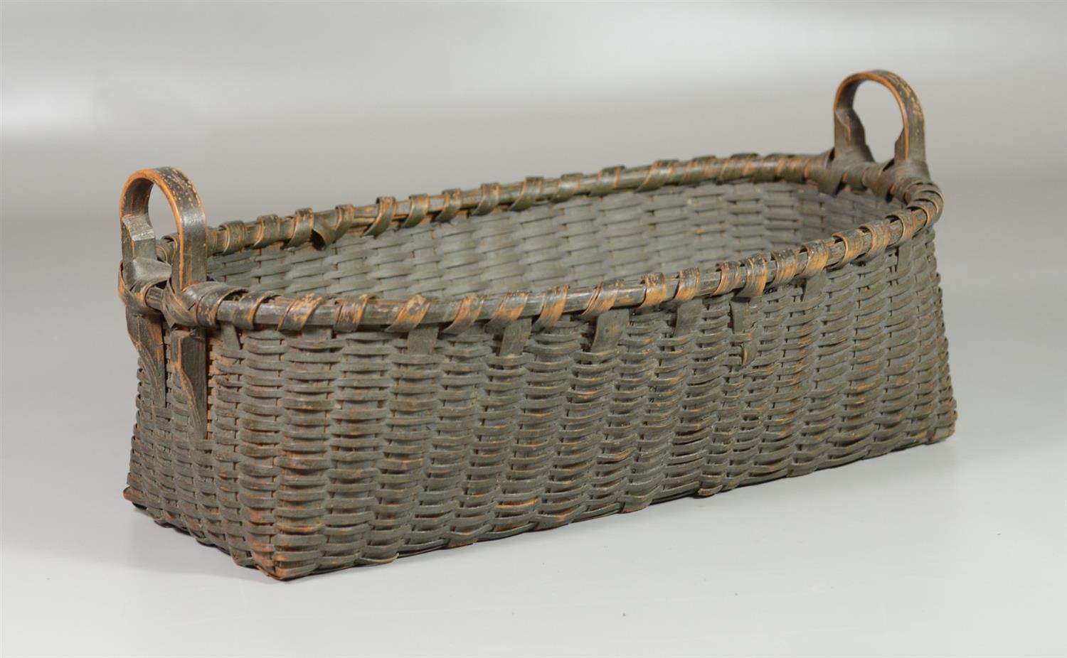 Appraisal: Green Painted Oval Notch Handled Basket l x w x