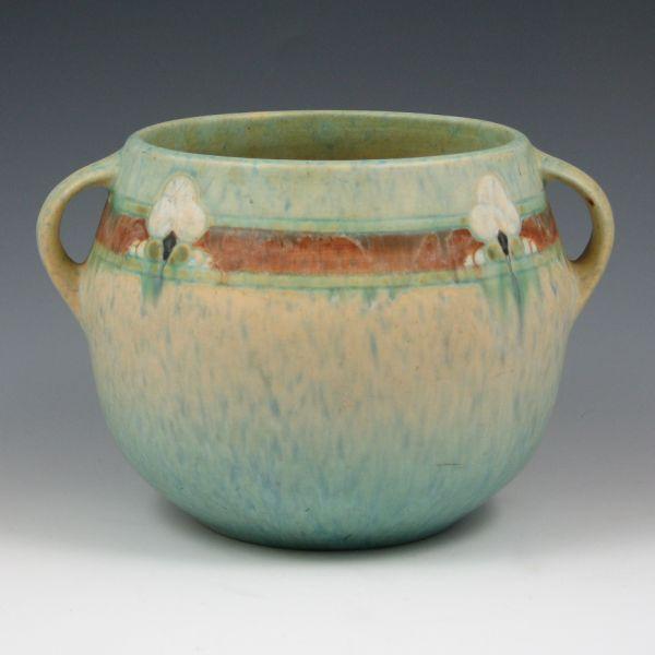 Appraisal: Roseville Montacello - handled broad vase in blue Faintly marked