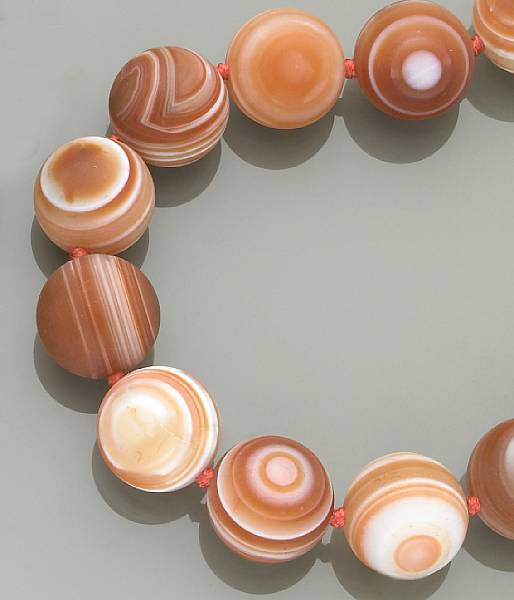 Appraisal: Banded Agate Necklace By Dietmar B hme Idar-Oberstein Germany Consisting