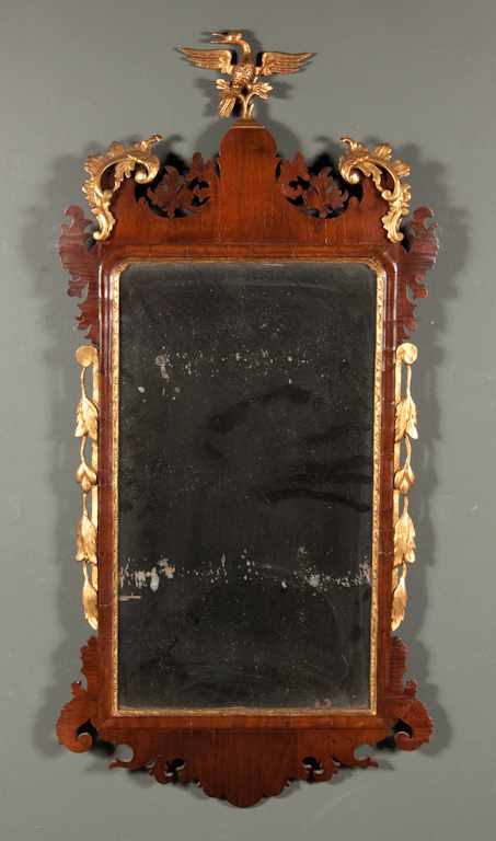 Appraisal: George III mahogany parcel-gilt looking glass late th century with