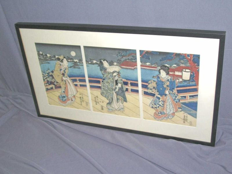 Appraisal: Framed Geisha Triptych by Utagawa Toyuni III Triple matted prints