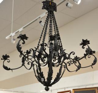 Appraisal: Wrought iron eight light hanging chandelier ht wd Wrought iron