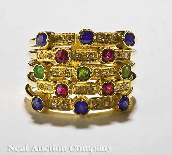 Appraisal: A kt Gold Sapphire Ruby and Emerald Diamond Harem Ring