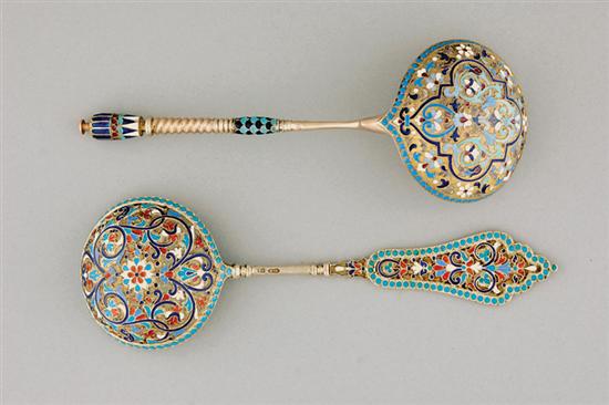 Appraisal: Russian silver-gilt and enamel ladles Moscow circa decorated in traditional