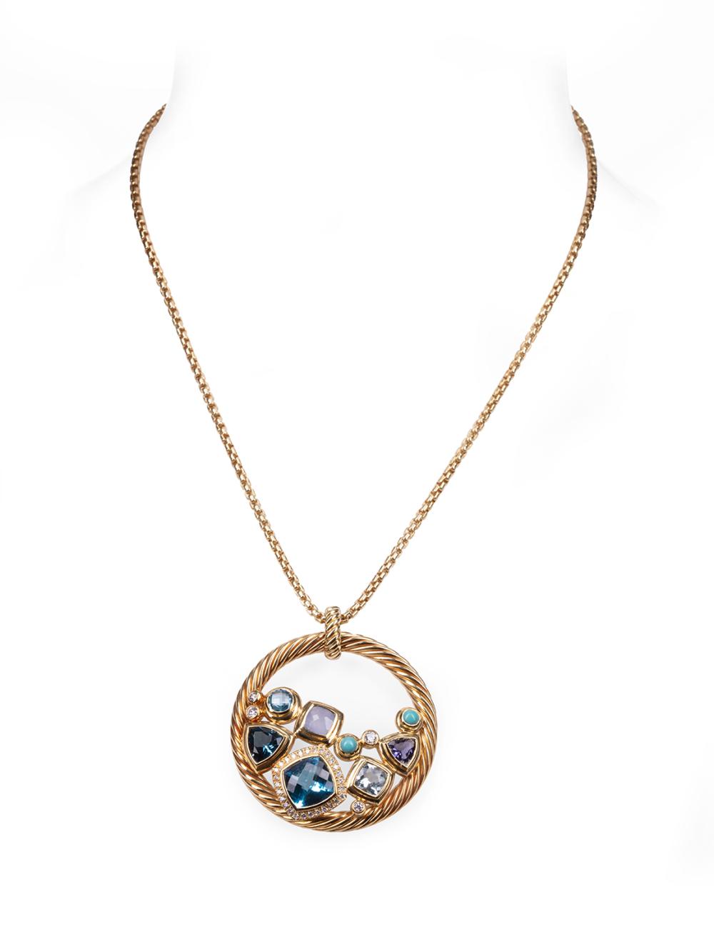 Appraisal: David Yurman kt Yellow Gold Topaz Chalcedony Aquamarine Turquoise Tanzanite