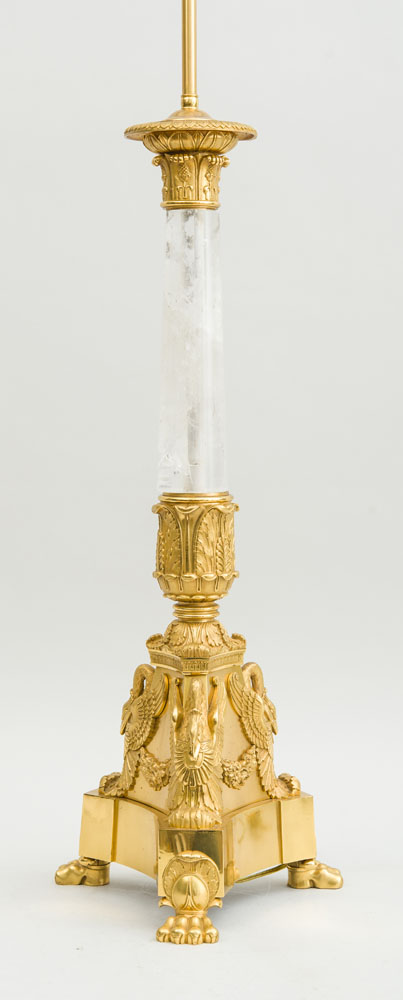 Appraisal: EMPIRE STYLE ORMOLU-MOUNTED ROCK CRYSTAL COLUMN-FORM CANDLESTICK MOUNTED AS A