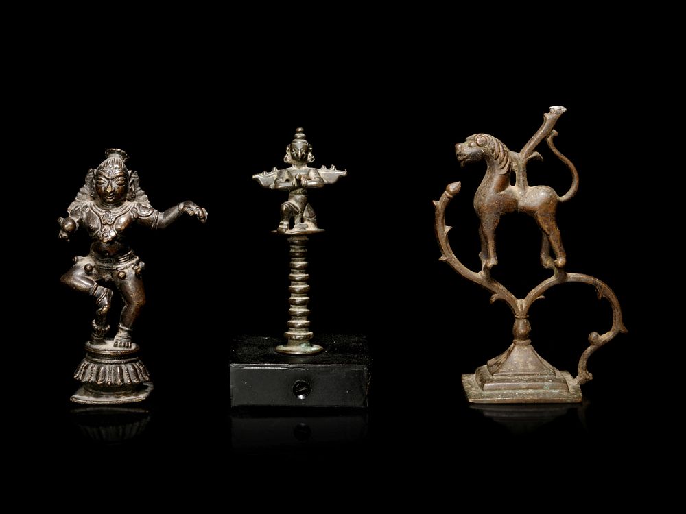 Appraisal: Three Indian Bronze Figures Height of tallest in cm Three