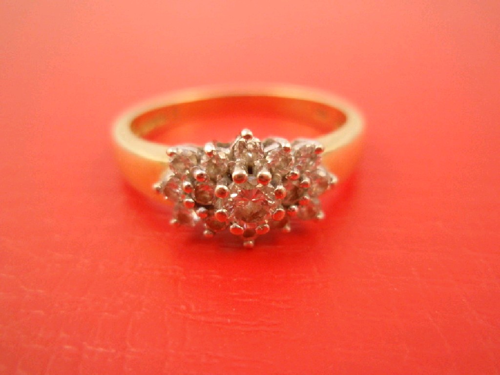 Appraisal: An ct gold diamond cluster ring fifteen small diamonds totalling