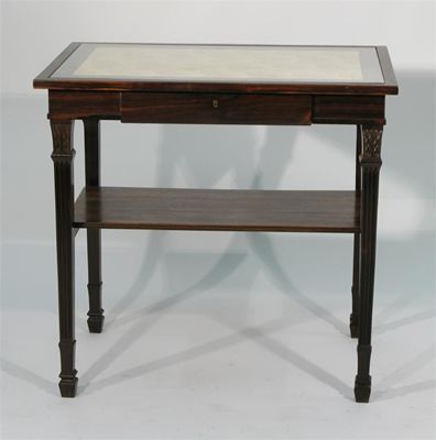 Appraisal: An ebony side table with drawer the glazed top inset