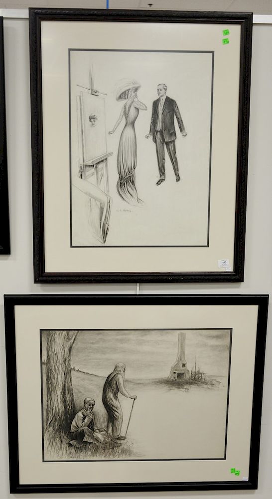 Appraisal: Charles Sheldon - set of three Fashion charcoal and pencil