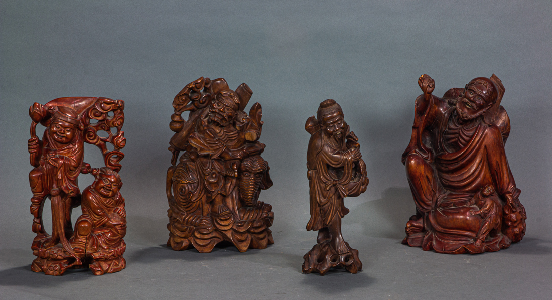 Appraisal: LOT OF CHINESE WOOD DAOIST FIGURES lot of Chinese wood