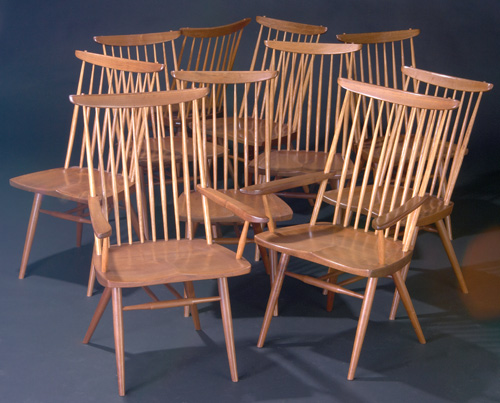 Appraisal: GEORGE NAKASHIMA Set of ten walnut New chairs two arm-