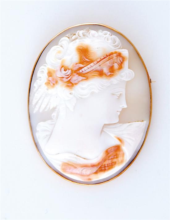 Appraisal: Shell cameo brooch pendant circa portrait of female mounted in