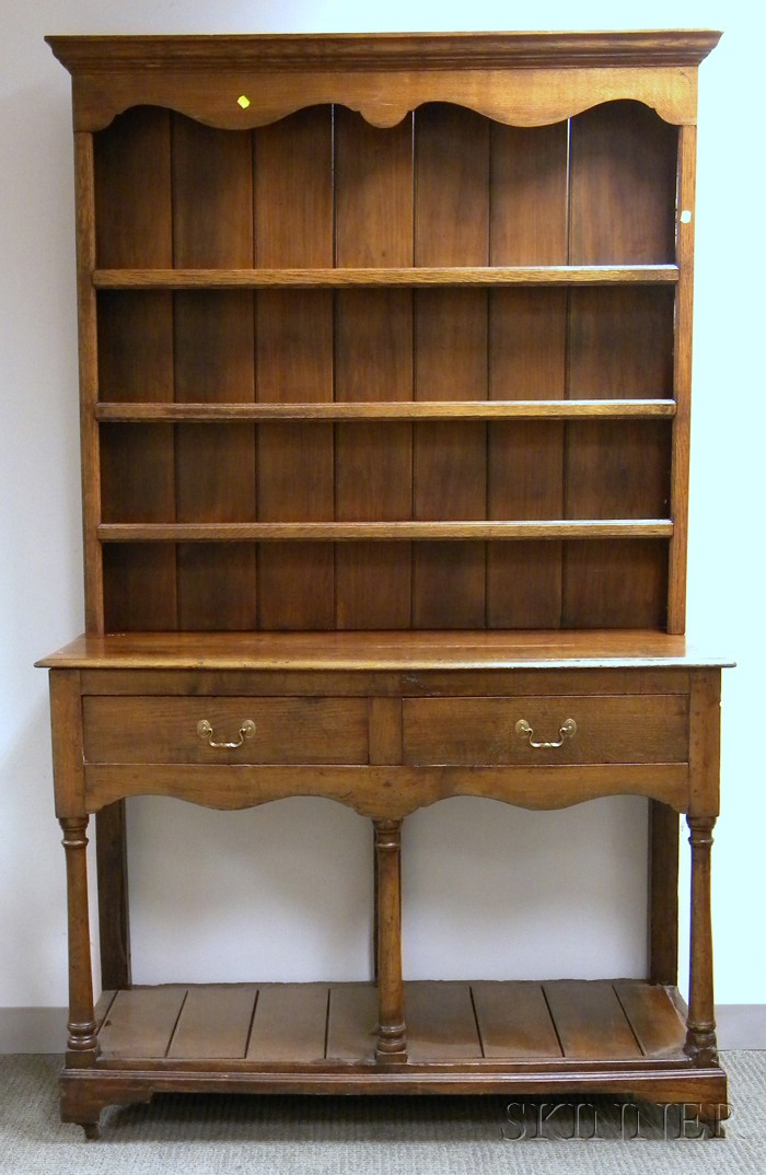 Appraisal: English Oak Pewter Cupboard in two parts overall approx ht