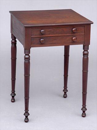 Appraisal: NEW YORK MAHOGANY TWO-DRAWER SIDE TABLE The square top above