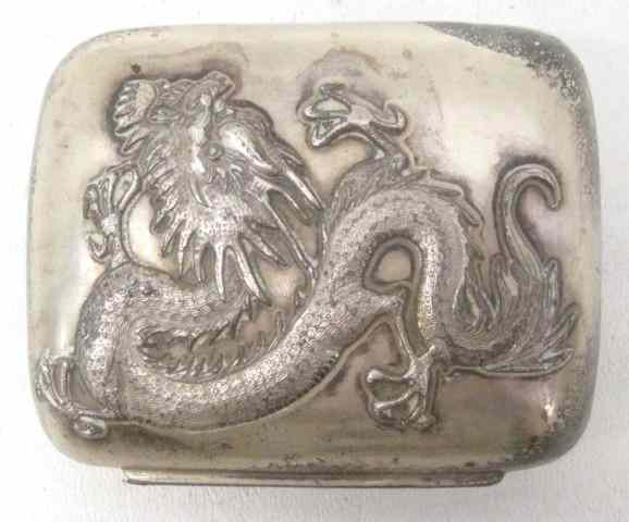 Appraisal: CHINESE EXPORT SILVER COVERED SOAP DISH c with dragon repousse