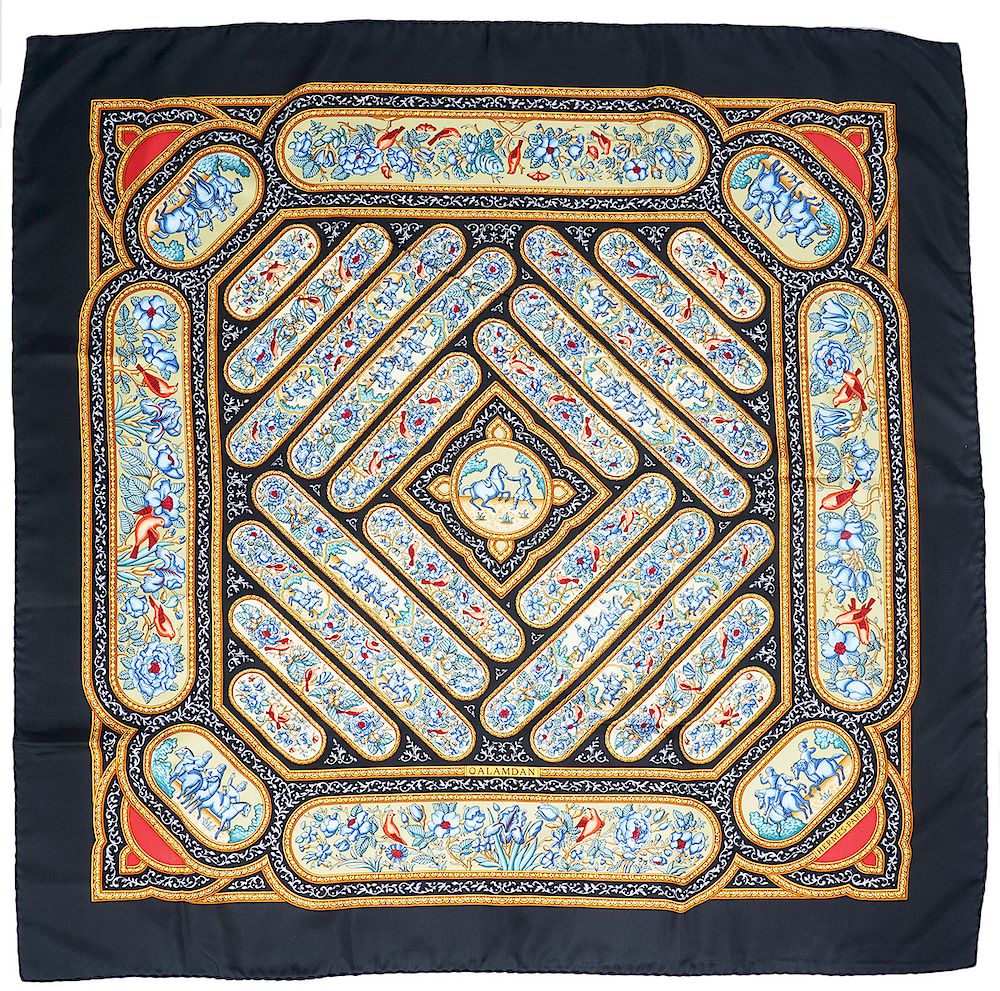 Appraisal: Hermes Qalamdan Silk Scarf cm Authentic Hermes Qalamdan silk scarf