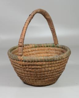 Appraisal: Green and Natural Handled Rye Straw Basket diameter x h