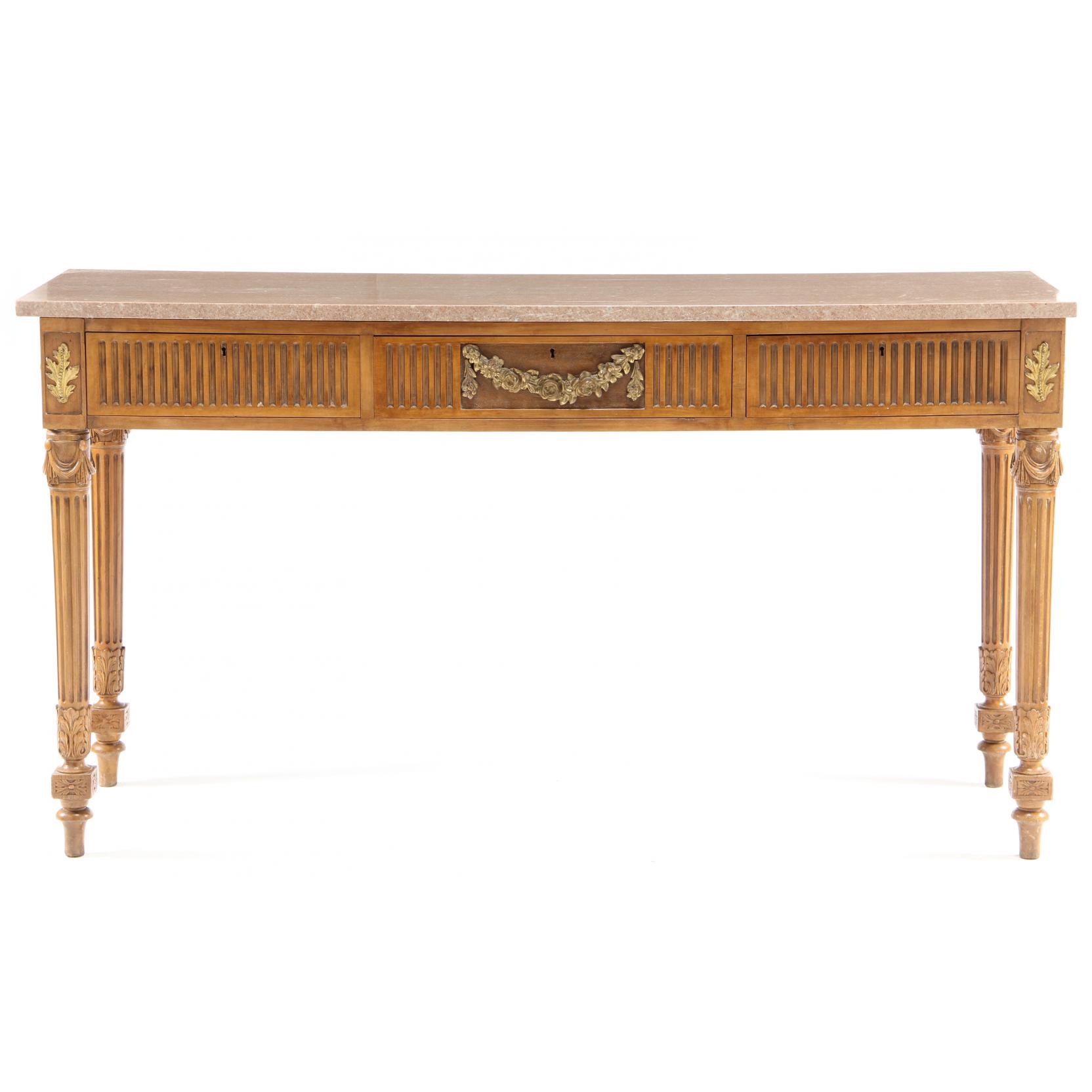 Appraisal: French Louis XVI Style Marble Top Console Table early th