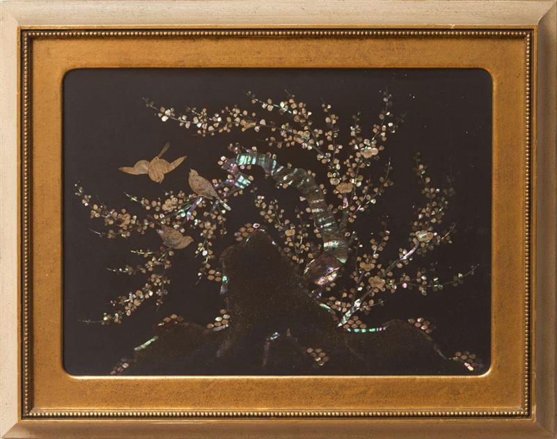 Appraisal: th Century School Mother-of-Pearl Inlaid Picture of Birds on a