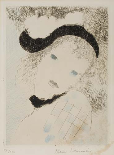 Appraisal: MARIE LAURENCIN T te d'Arlequine Color etching x mm x