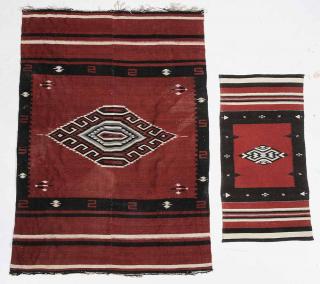 Appraisal: Navajo Rug and Mat serrated edge diamond on red ground