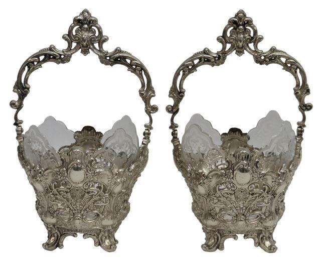 Appraisal: pair Austro-Hungarian silver baskets c - with bail top handle