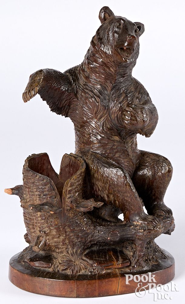 Appraisal: Black Forest carved bear tantalus ca Black Forest carved bear