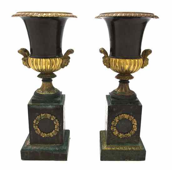 Appraisal: A Pair of Neoclassical Gilt and Patinated Bronze Urns each