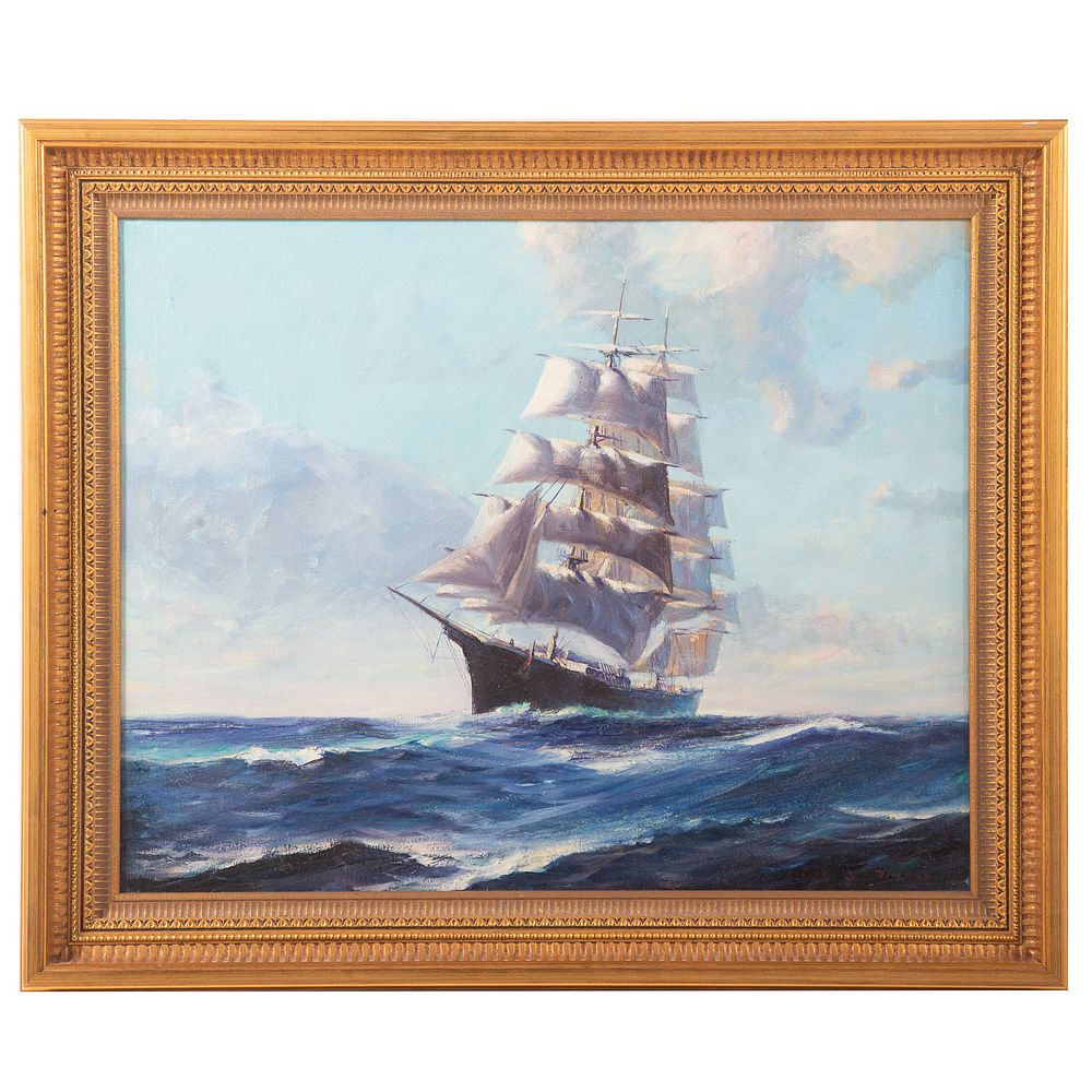 Appraisal: Claude L Payzant Full Masted Ship oil on canvas American